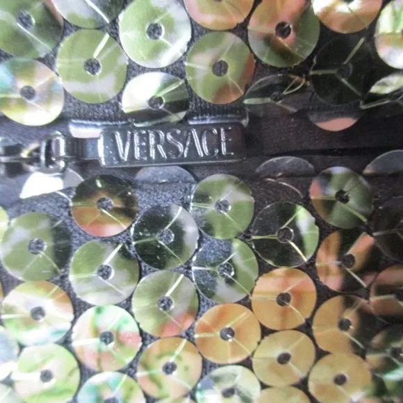 ⭐️ VERSACE— Stunning Sequined Dress, Blue/ Green/Silvery floral. GORGEOUS ! ⭐️ - Picture 12 of 17
